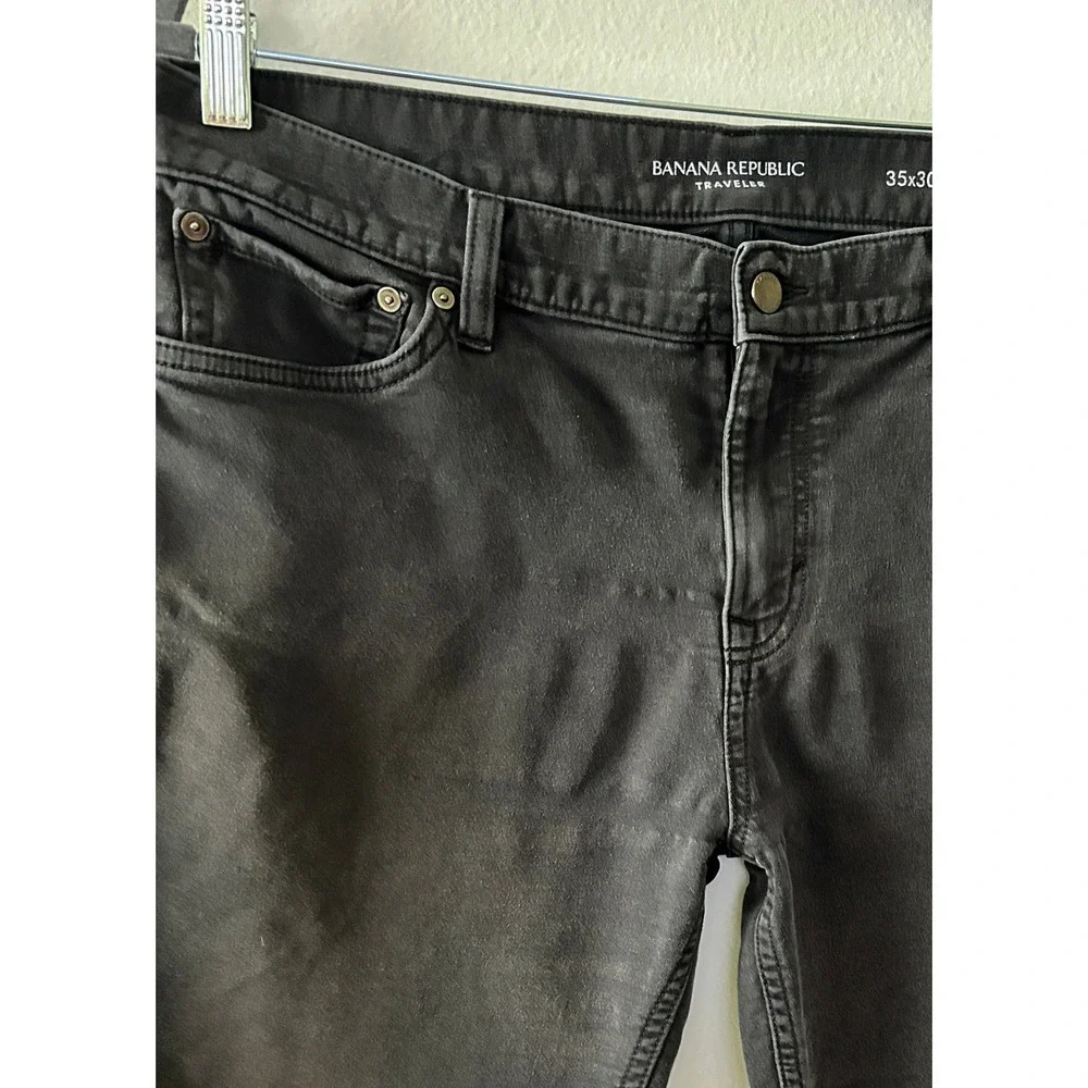 Banana Republic Traveler Slim Fit Pants Mens 35x30 Dark Gray Faded Black Stretch